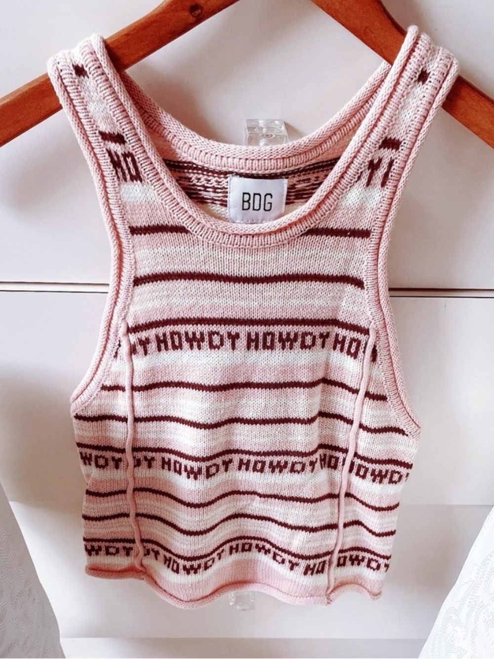 BDG Pink and Brown Striped “howdy” Knit Tank Top Size small